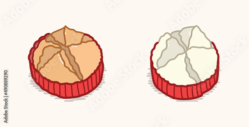 Cute Taiwanese steamed sponge cake in flat cartoon vector illustration art design