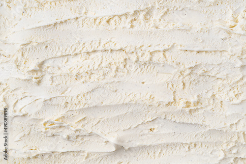 Delicious and refreshing vanilla ice cream surface. Top view. Summer season