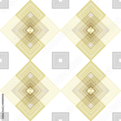 Seamless pattern of geometric shape in rectangle in mulitple layer in grey and yellow on white background for wrapping paper and cover or textile photo