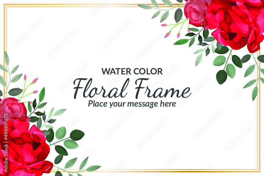 Watercolor floral frame background with red roses Free Vector Stock ...