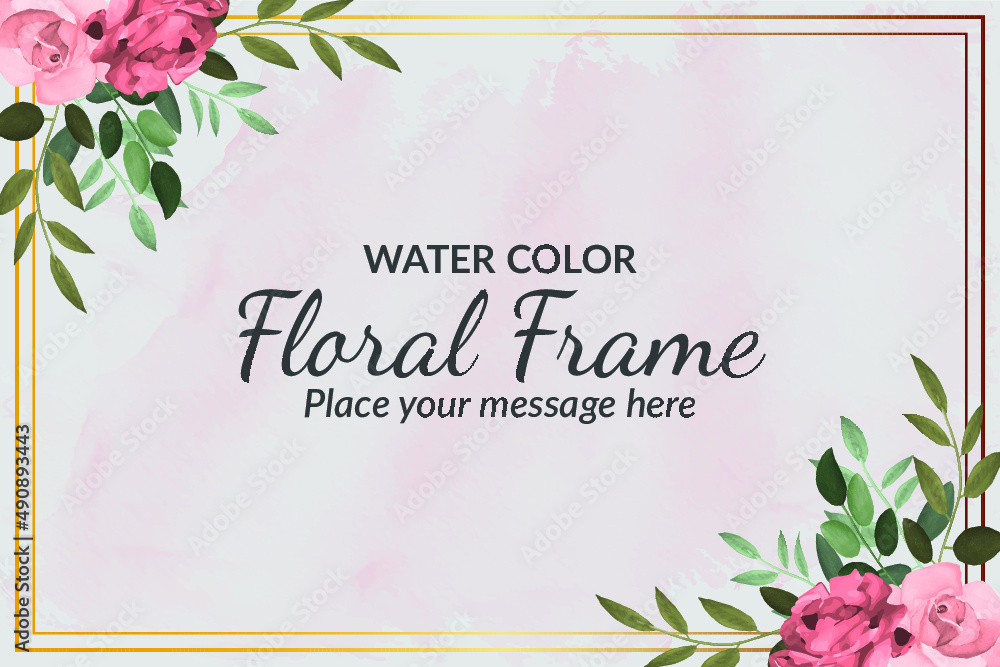 Floral background template with beautiful flowers and leaves watercolor ...