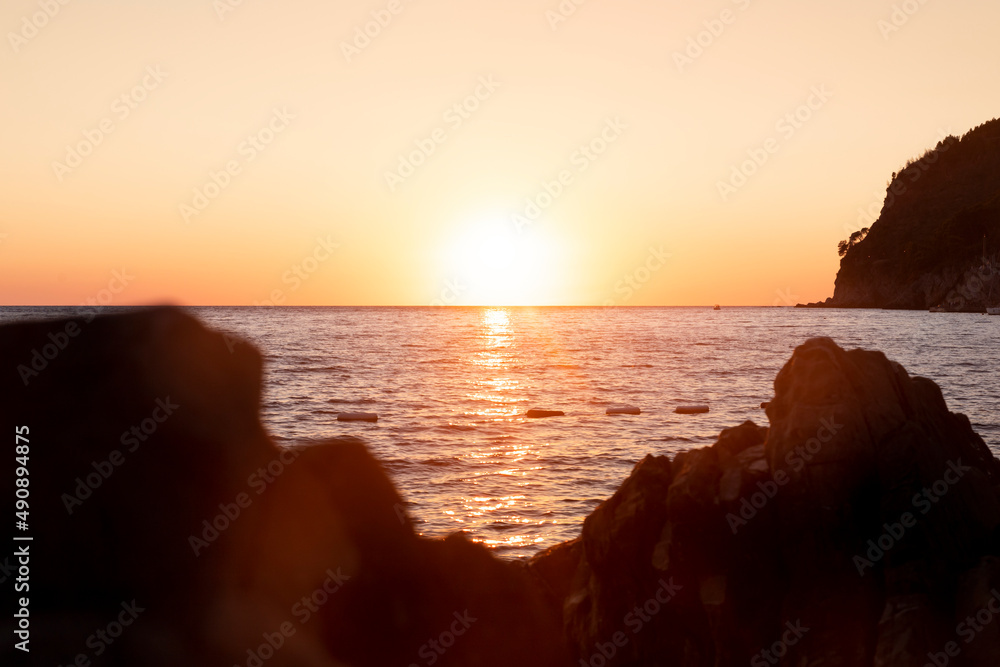 Beautiful sunset at the horizon at sea