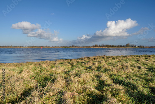 River IJssel near Hattem on the backgroud the  Hanzeboog bridge   Gelderland province  The Netherlands