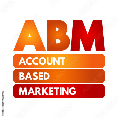 ABM Account Based Market - business marketing strategy that concentrates resources on a set of target accounts within a market, acronym text concept background