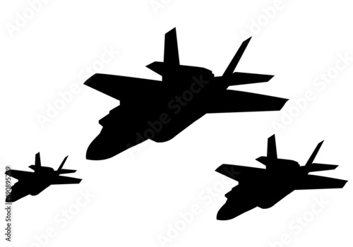 隊列を組んだ戦闘機のシルエット素材　ベクター