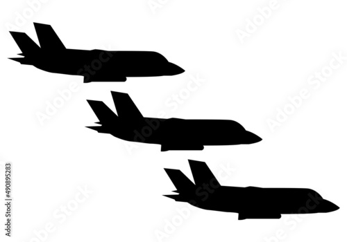 隊列を組んだ戦闘機のシルエット素材　ベクター