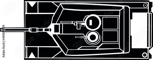 black and white illustration of a military tank top view