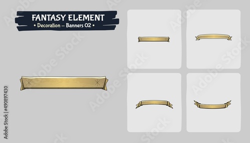 Decoration Gold Banner Fantasy game assets- Vector Illustration