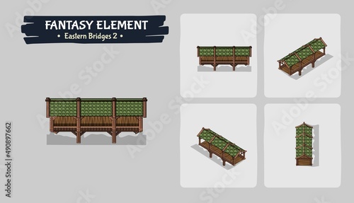 Fantasy Stone Eastern Bridges game assets design - Isometric Vector Illustration