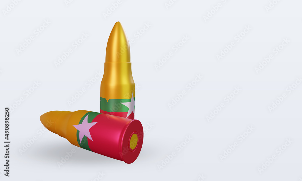3d bullet Myanmar flag rendering left view 3d bullet Myanmar flag rendering left view