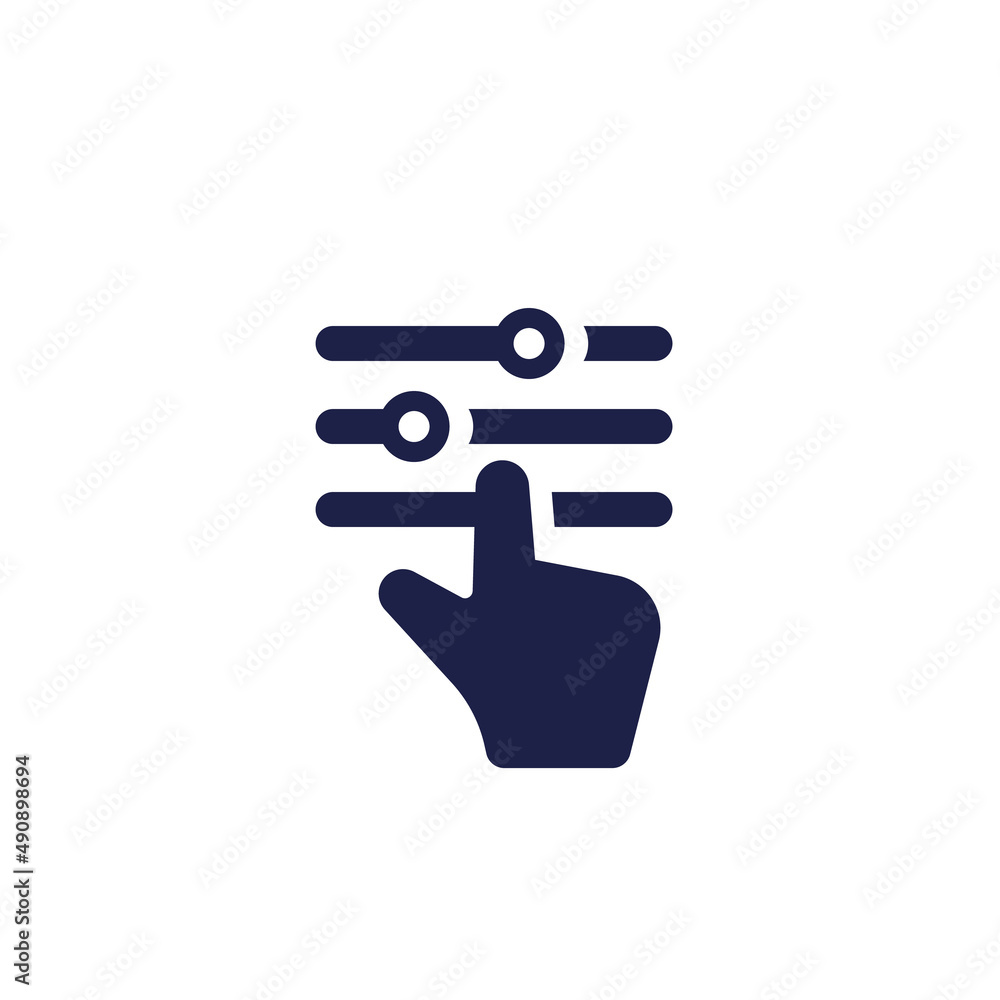 Settings or options icon with a hand Settings or options icon with a hand