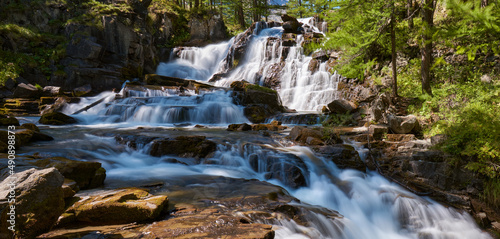 Fontcouverte Waterfall in the Claree Valley in summer. Vall  e de la Clar  e in Hautes Alpes  Cerces Massif   Alps  France