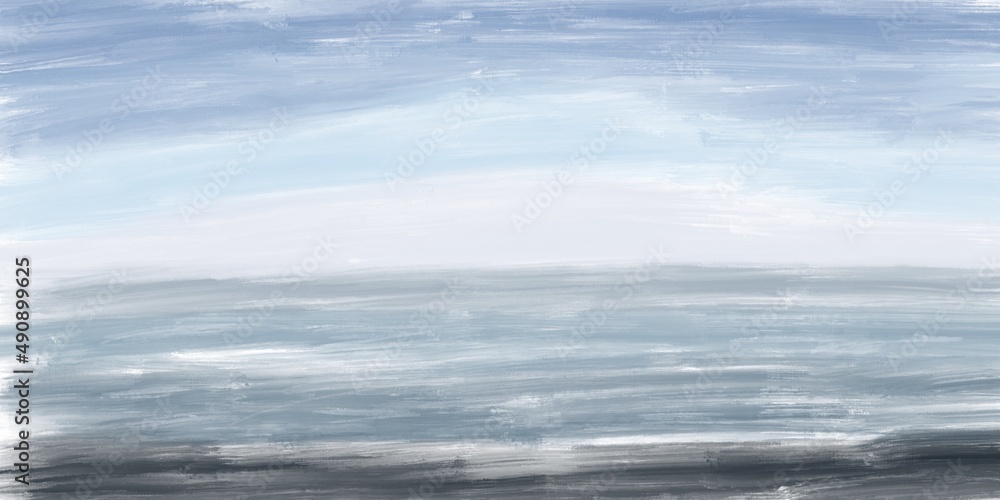 Modern minimalistic simple abstraction in pastel colors in the style of oil paints: landscape - ocean and sky (horizon)