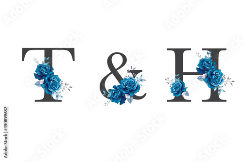 Floral alphabet set with watercolor 