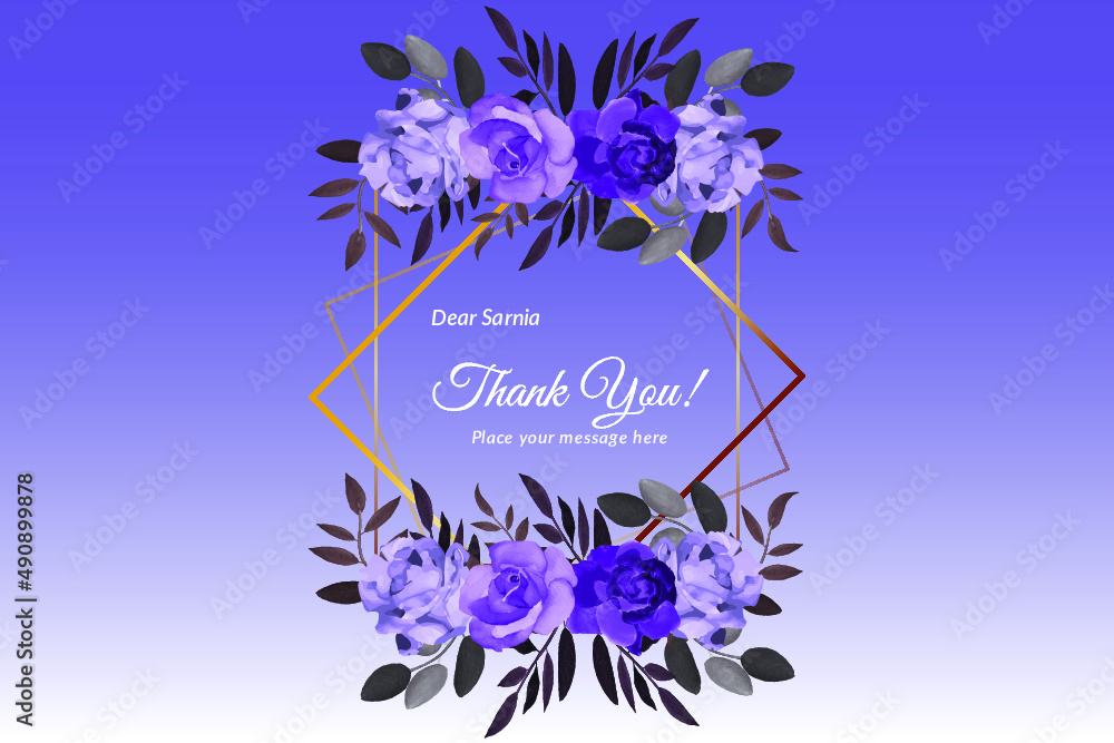 Thank you card with blue roses with watercolor floral frame Free Vector ...