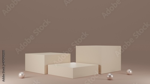 3D rendering abstract brown background with geometric shape podium for product. minimal concept.