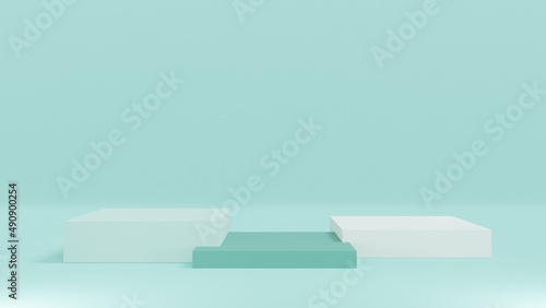 3D rendering abstract green pastel color background with geometric shape podium for product. minimal concept.
