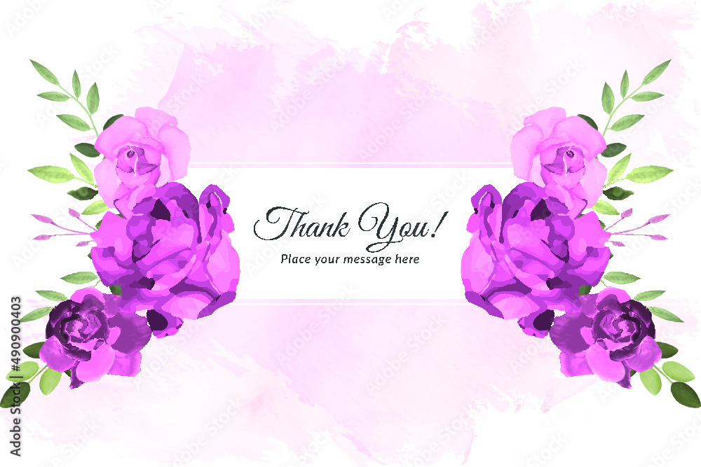 Thank you card with purple roses with watercolor floral frame Free ...