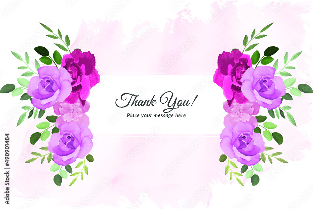Thank you card with purple rose and green leave with watercolor Free Vector Thank you card with purple rose and green leave with watercolor Free Vector