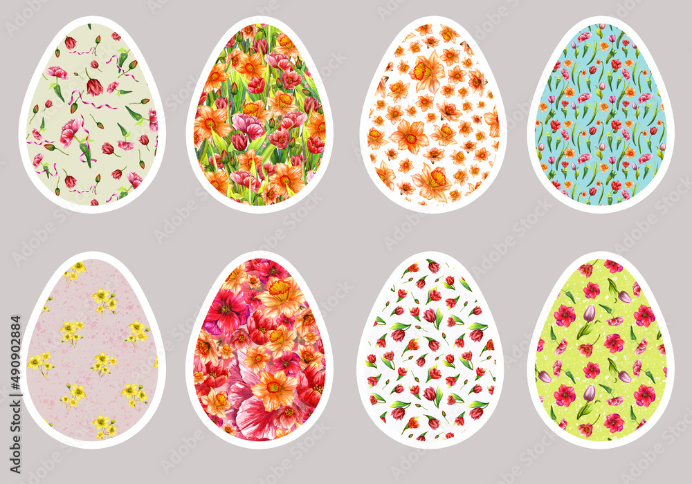 Easter watercolor, illustrations. Watercolor eggs. A set of egg stickers for Bright Easter.