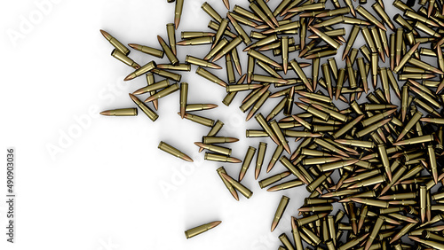 Fotografie, Obraz Pile of many bullets or ammunition top view  copy space background