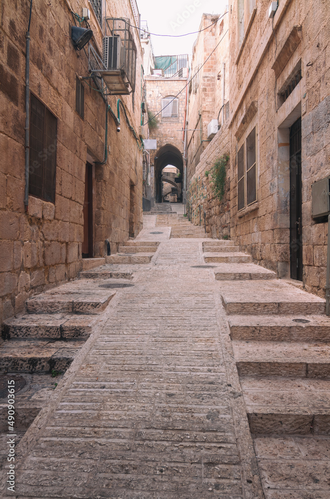 Jerusalem Old City narrow streets with arches