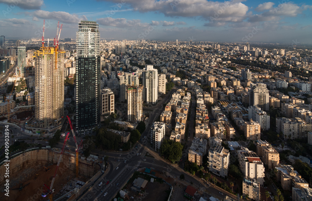Obraz premium Tel Aviv, Givatayim and Ramat Gan aerial view