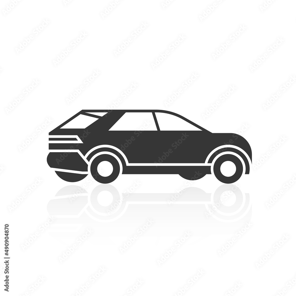 Solid car, side view icon for with shadow, vector illustration