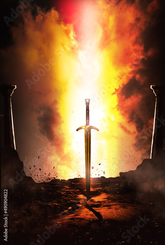 The Templar Knights Golden Sword Illustration