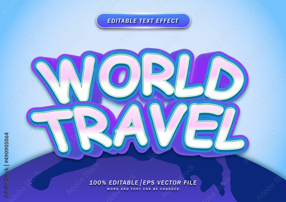 World travel 3D text effect. Editable text style effect
