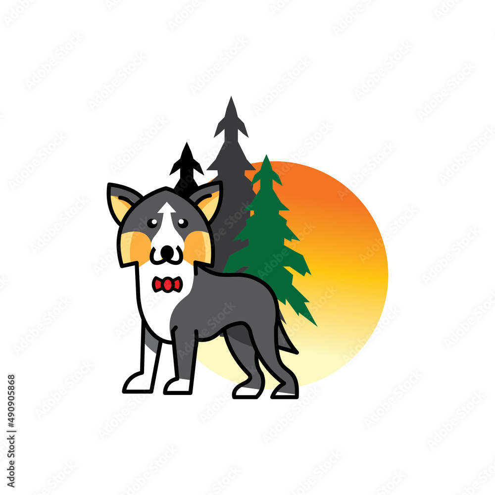 wolf icon landscape sunset illustration vector design
