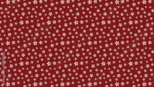 赤色の背景に白色のシームレスな桜の花柄模様の素材