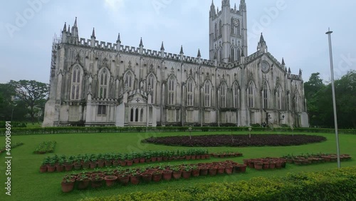 St. Paul's Cathedral Church of Kolkata, famous for its Gothic architecture and cathedral of Anglican background in Kolkata, West Bengal, India January 15,2022