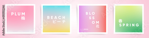 Abstract spring neon gradient square cover template design set for poster, social media post and summer album. Blurry japanese hanami gradient decor post. Vector aesthetic springtime kit.