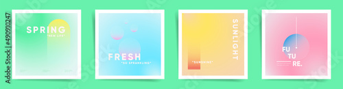 Holographic square spring gradient, cover template design set for poster, social media post and psychedelic album. Blurry futuristic modern gradient post. Vector aesthetic springtime kit.	