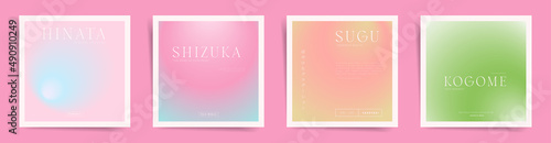 Japanese blurred gradient. Aesthetic spring square gradient cover template design set for poster, social media post, colorful album. Pastel nude duotone fashion. Vector aesthetics.
