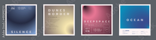 Square neo space gradient cover template design set for poster, social media post and duotone album. Science duotone foggy gradient decor post. Vector technology dark set.	