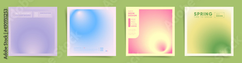 Colorful spring blurred gradient cover square template design set for poster, social media post and promo album. Neo hanami gradient bright post. Vector springtime space vivid set.	