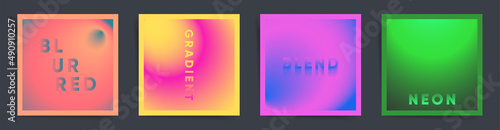 Blurred spring bright gradient cover template design set for poster, social media post, futuristic album. Cyberpunk hi tech gradient post. Vector blurred futuristic color set.	