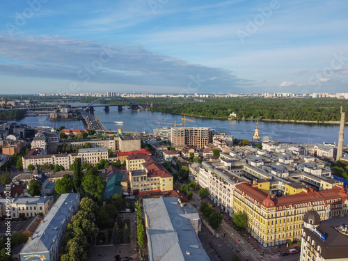 Kyiv, Ukraine. Aerial View of Kyiv and Dnieper River. Aerial drone view.