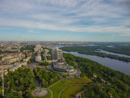 Kyiv, Ukraine. Aerial View of Kyiv and Dnepr river. Aerial drone view.