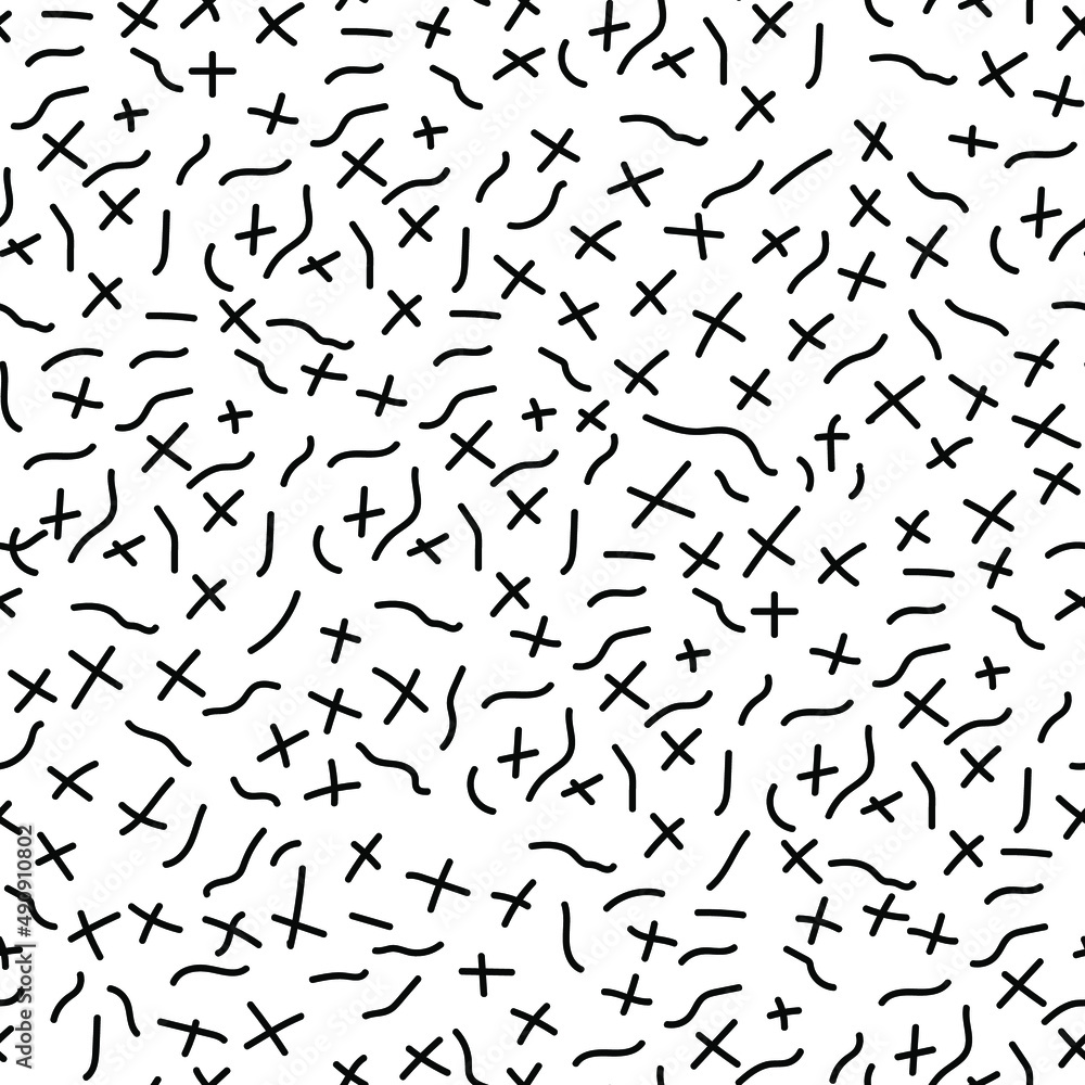 Seamless hand drawn vector pattern with chaotic crosses and lines