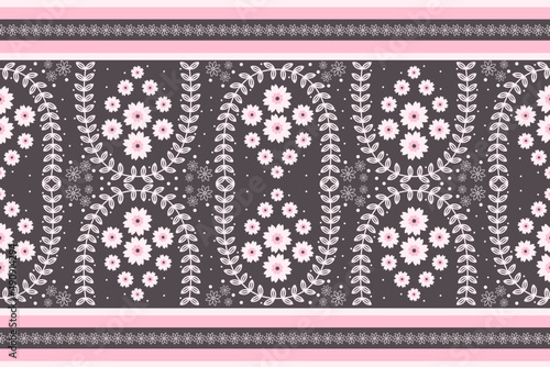 Pattern seamless with flowers. Ethnic vector floral illustration in Asian textiles. Ethnic borders.