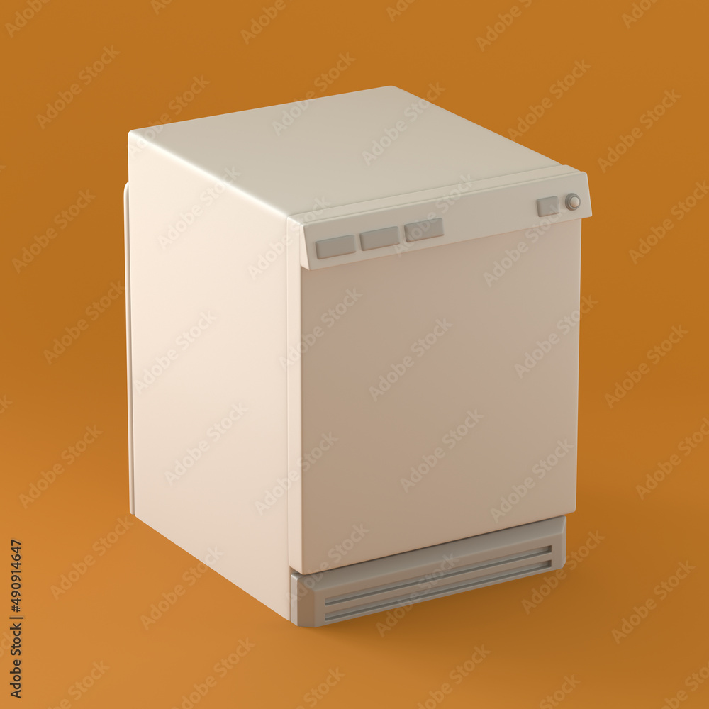 Household Objects Dishwasher in Orange Background, 3d Rendering