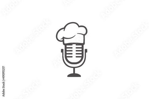 creative chef hat podcast logo design vector symbol illustration
