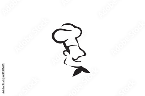 Creative Chef Head Moustache Hat Cartoon Logo Vector Design Illustration