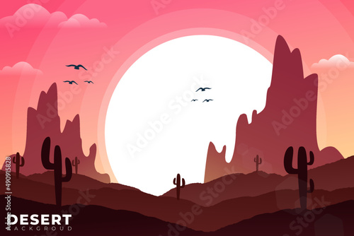 illustration of landscape with desert and cactus, sahara, sand, desert illustration for walpaper