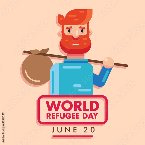World Refugee Day 20 June, sad man guy poster banner image vector design