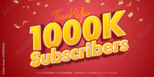 Editable text Thank you 1000k Subscribers with 3d style numbers