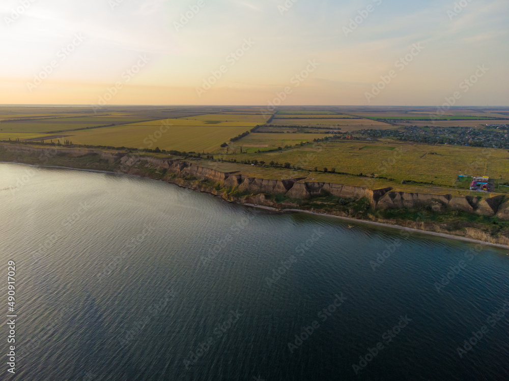 Rybakivka, Mykolaiv Oblast, Ukraine. Cape Adjiyask. Aerial drone view.